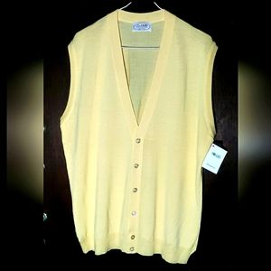 NEW! Italian "maglia club" Cardigan Vest Sweater. Yellow. Merino Wool. Men. XXL